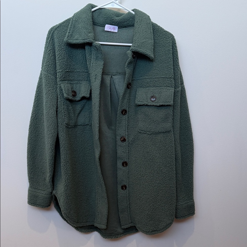 Pink Lily Green Teddy Jacket